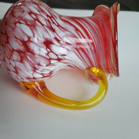 Fenton Style Rainbow Art Red Yellow White Spatter Glass Ruffled Crimped Rim Vase - Picture 2 of 10